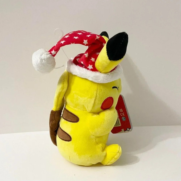 Pokemon Pikachu Plush Winter Holiday Christmas Edition Santa Hat Stars 8 Inch - Picture 8 of 16